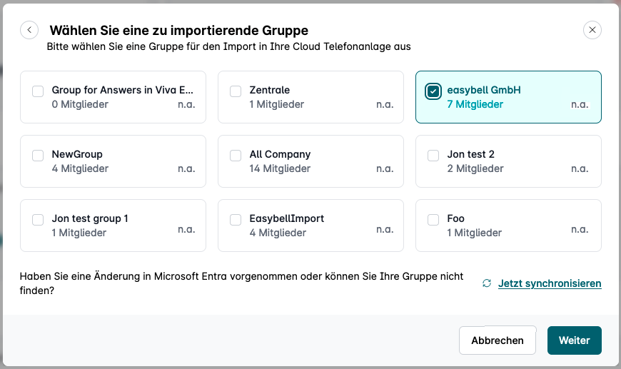 Entra-Gruppen auswählen Screenshot der Entra-Gruppen-Auswahl