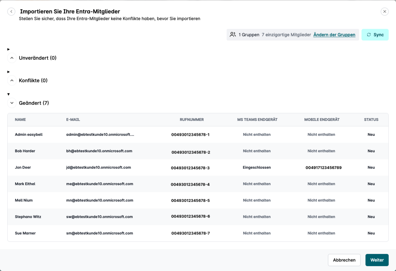 Übersicht der Datensätze Screenshot von der Übersicht der Datensätze